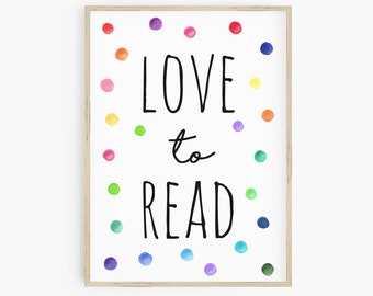 Love to Read Poster – Rainbow Playroom Decor (Digital Download)