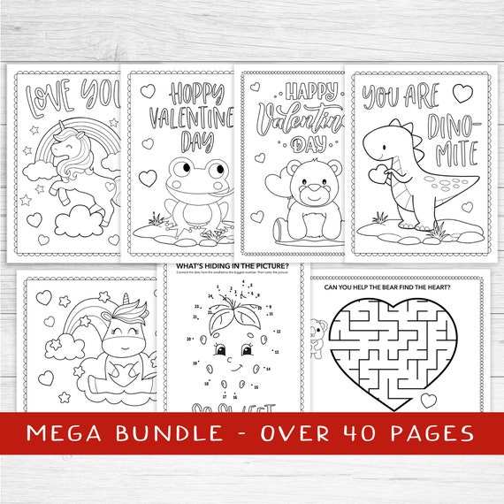 Kids Valentine coloring sheets  instant download