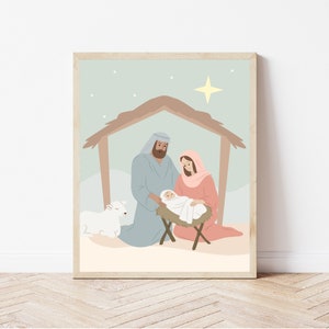 Christmas nativity print, Modern Christmas wall art, Christmas printable, nativity scene art, religious print