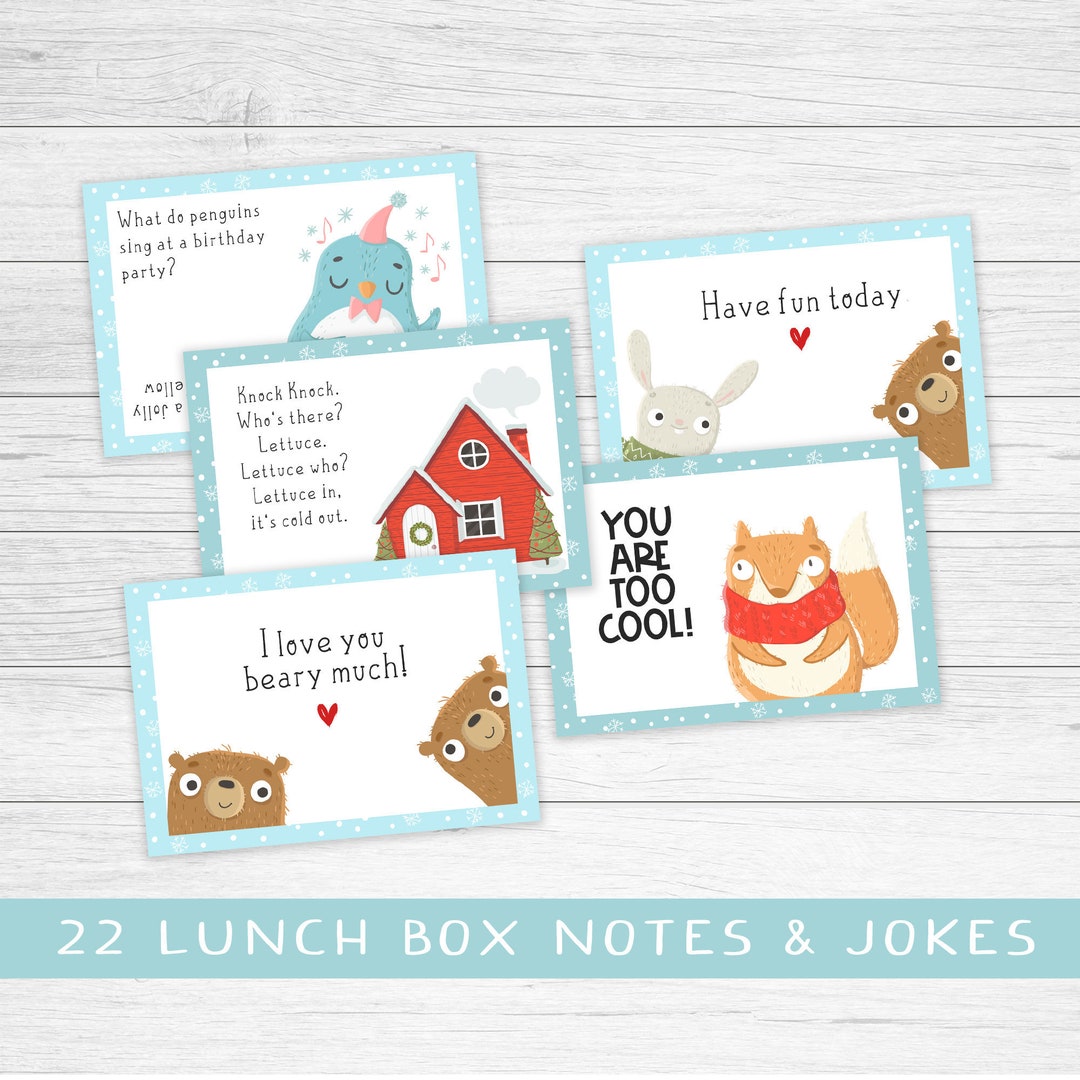 Winter Lunch Box Notes for Kids, Lunch Box Jokes, Back to School Notes