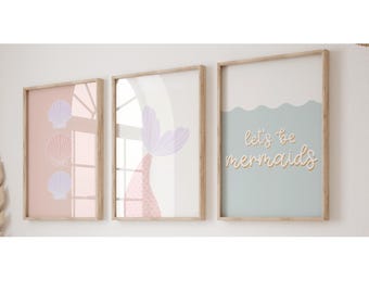 Soyons des sirènes, mur de galerie de filles, lot de 3 impressions, impression de queue de sirène