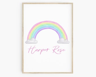 Personalized rainbow print - digital download, rainbow personalised printable, girls room decor, nursery print, girls gift, pastel rainbow