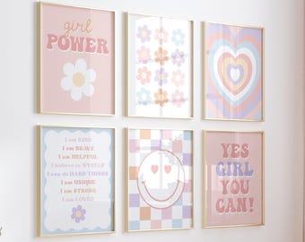 Art mural Girl Power Gallery, affirmations rétro, damier (téléchargement numérique)