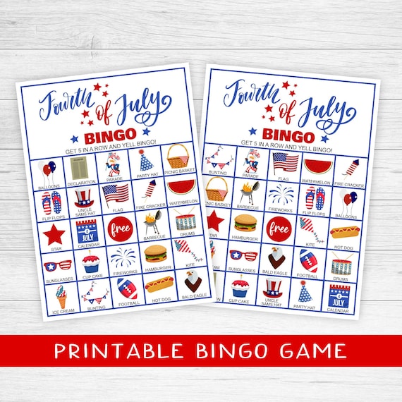 4th of July Bingo  30 Unique Cards Patriotic Party Game