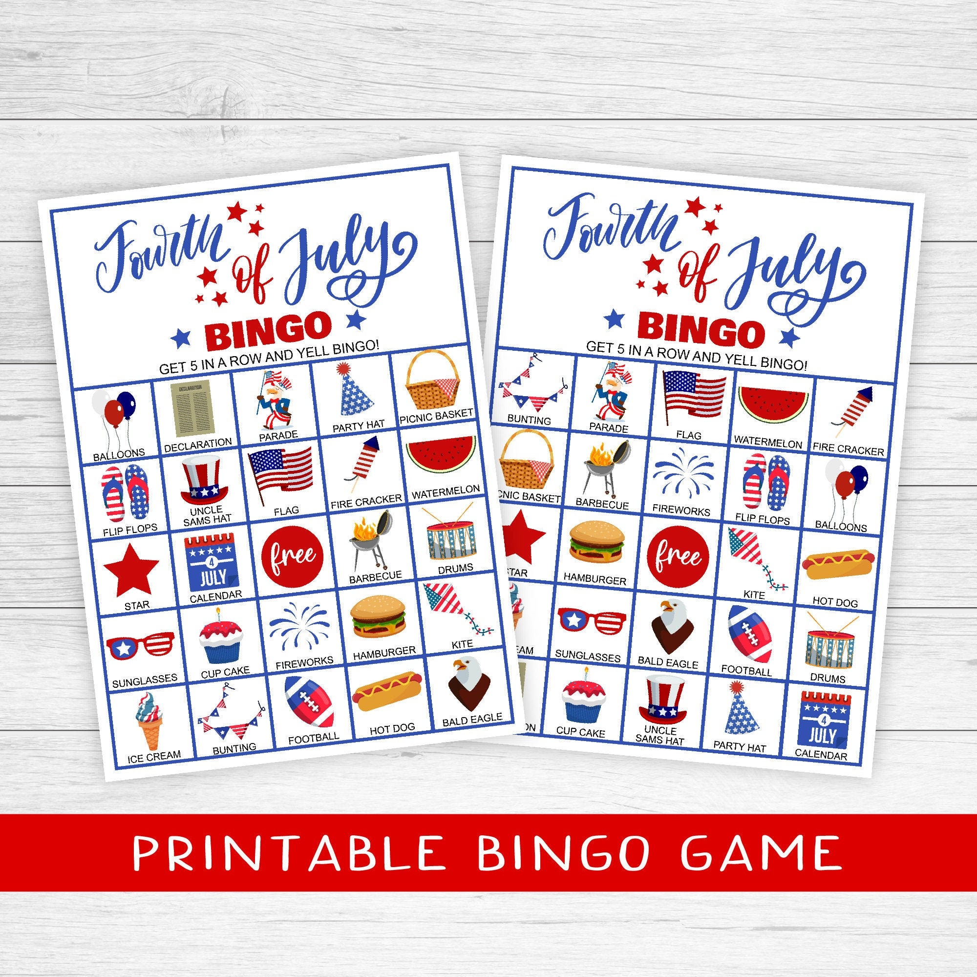 4th of July Bingo 30 Unique Cards Patriotic Party Game - Etsy