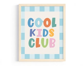 Kolorowy nadruk „Cool Kids Club”, dekoracja pokoju zabaw dla dzieci w stylu retro (pobranie cyfrowe)