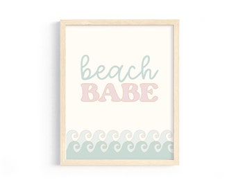 Boho Beach Babe Kinderzimmer Druck, Wellen Wandkunst (digitaler Download)