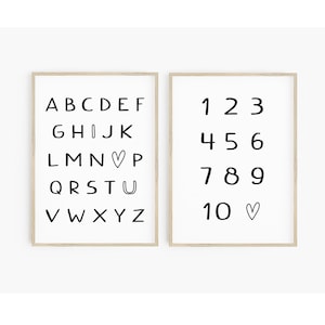Monochrome I love you alphabet print set - instant download, alphabet and numbers printable, I love you alphabet print, kids alphabet poster