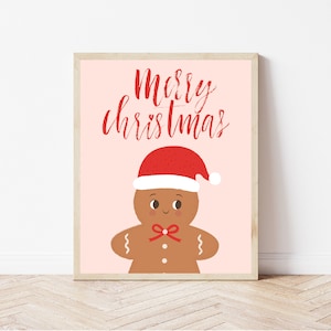Arte murale stampabile di Natale, Stampa di Buon Natale, nursery stampabile, decorazioni natalizie per bambini, uomo di pan di zenzero, Boho Natale