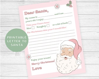 Letter to Santa PRINTABLE, retro Letter to Santa, Letter to Santa Claus, pink Christmas printable, girls Christmas decor, gift to Santa