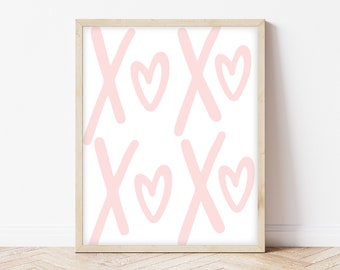 Impresión XOXO de San Valentín, arte mural en rosa pastel (descarga digital)