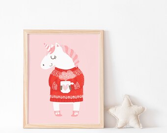 Pink Christmas Unicorn Print – Holiday Wall Art (Digital Download)