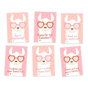 Lama Valentinstagskarte, Alpaka-Karten für Kinder, Valentinstagskarten für die Schule, Cookie-Tags 5 x 7 cm und 3 x 4 cm