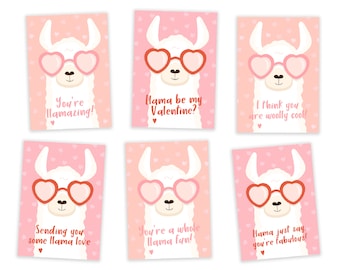 Llama Valentine's Day Card, alpaca cards for kids, Valentines Day cards for school, cookie tags 2" x 3" and 3" x 4.25"