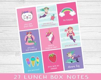 Girls Lunch Box Notes, Unicorn Mermaid Designs (Digital Download)