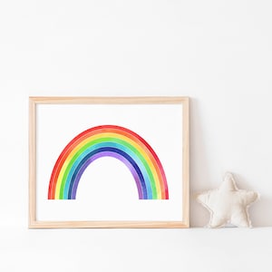 Rainbow printable - instant download, bright watercolor rainbow print, rainbow wall art, rainbow playroom decor, horizontal rainbow poster