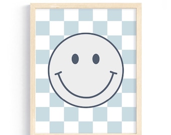 Art mural tendance pour chambre de garçon, Smiley imprimable, damier rétro : téléchargement numérique
