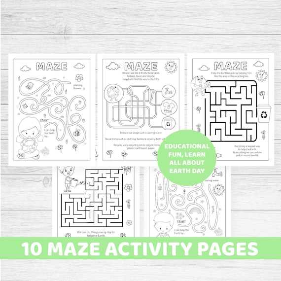 Earth Day activities mazes for kids printable instant