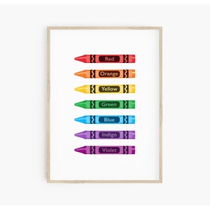 Educational poster - instant download, classroom printable, learn your colors, crayons wall art, kids rainbow print, preschool wall art