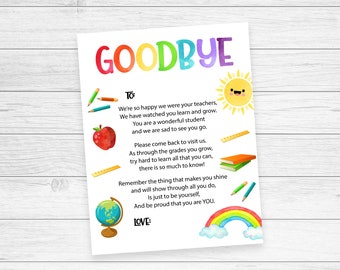 Gift from Teachers, end of school letter from multiple teachers, goodbye poem to students, end of year printable, rainbow instant download