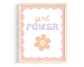 Girl power retro artwork, Daisy wall art, girls room decor, groovy nursery, girl power, pastel art