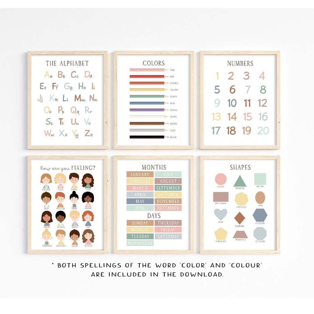 Educational Wall Art, Set of 6 Preschool Posters, Decor for Classroom ...