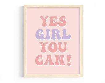 Art mural Yes Girl You Can : impression pastel de chambre à coucher rétro (téléchargement numérique)