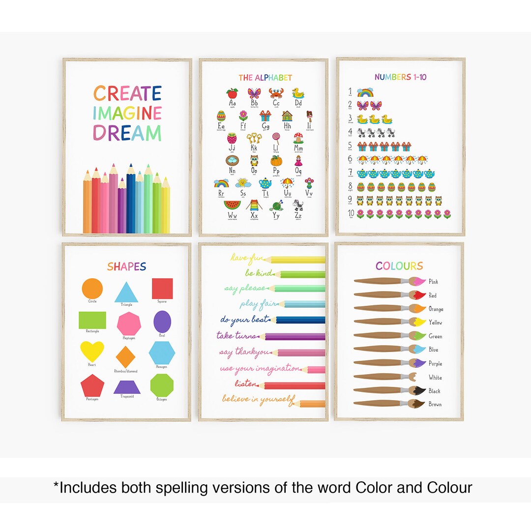Educational Posters Set of 6 - Homeschool Decor, Pre School Wall Art ...
