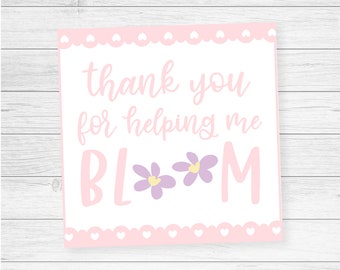 Cookielabel voor lerarenwaardering, Helping Me Bloom, vierkant cadeaulabel (digitale sticker)