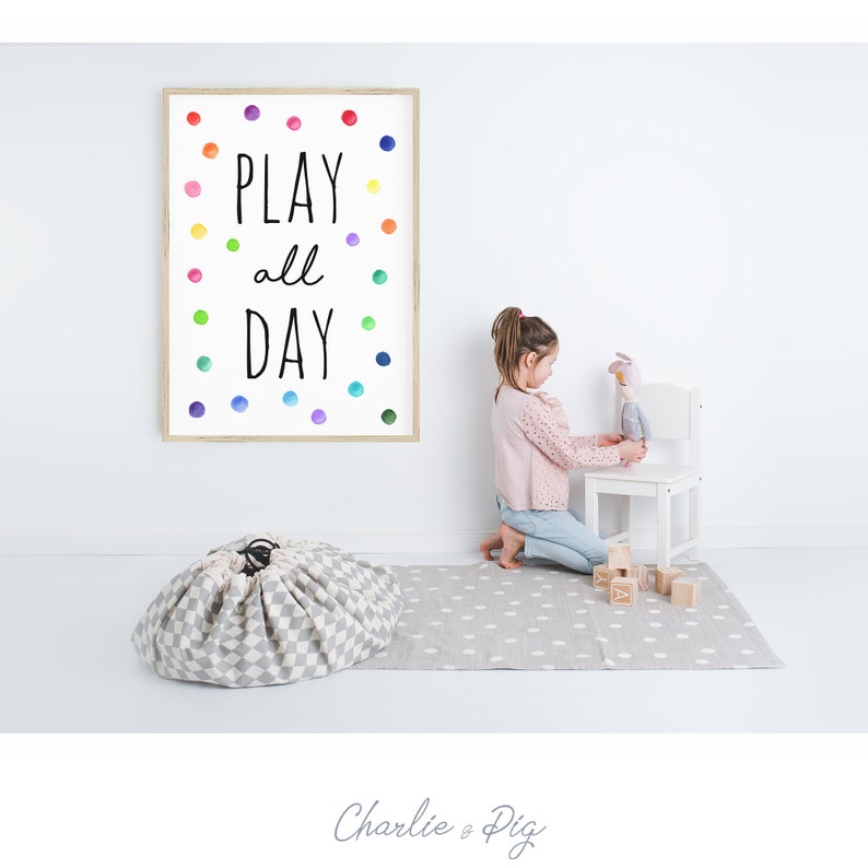 Play All Day Printable Playroom Wall Art Play All Day Sign Etsy