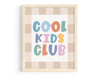 Wyciszony, tęczowy nadruk Cool Kids Club, dekoracja do pokoju zabaw dla dzieci w stylu retro (pobranie cyfrowe)