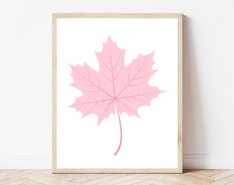 Fall printable wall art, autumn print, girls fall decor, maple leaf print, pastel pink, kids fall wall art