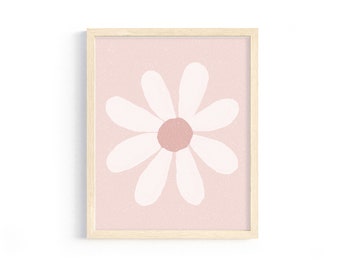 Pink Daisy Nursery Art, Boho Floral Print (Digital Download)