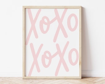 X and O print- pink Valentine's Day print, Valentine printable, Galentines decor, girls room decor, pink nursery wall art, pastel bedroom