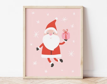 Pink Christmas Santa Print – Whimsical Girl's Room Decor (Digital Download)