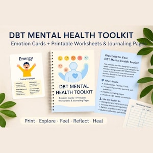 Kit de herramientas de salud mental para la terapia dialéctica conductual (DBT): hojas de trabajo imprimibles y tarjetas de emociones - Recursos terapéuticos para la regulación emocional y el autocuidado