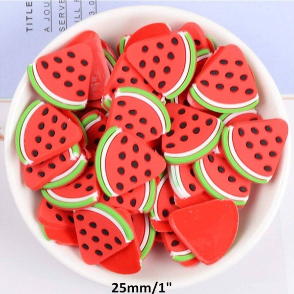 watermelon Fruit  Plastic Charms Resin Flatbacks Buttons Beads Polymer Clay Beads for Miniature Fairy Garden pack of 6