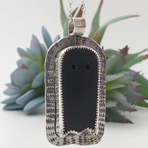 Matte Black Jade Ghostie Pendant with Chain