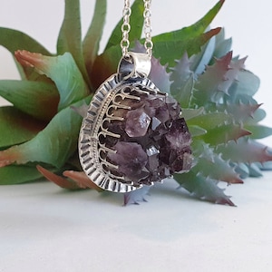 Handmade Amethyst Crystal Cluster Sterling Silver Pendant