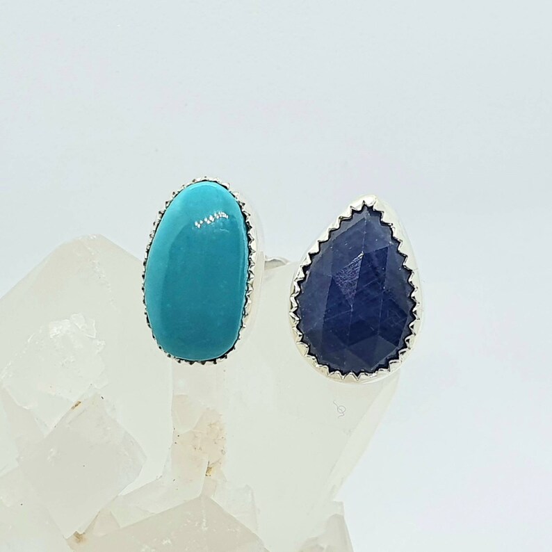 Turquoise and Sapphire Ring size 6-8