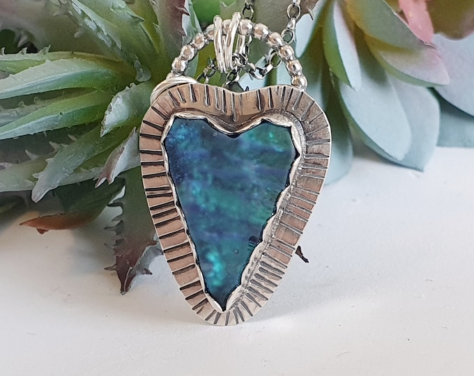 Featured listing image: Artesian Dichroic Glass Heart Sterling Silver Pendant