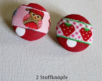 Two fabric buttons SET. Strawberry & Owl.  For beautation or e.B. for hair rubbers.