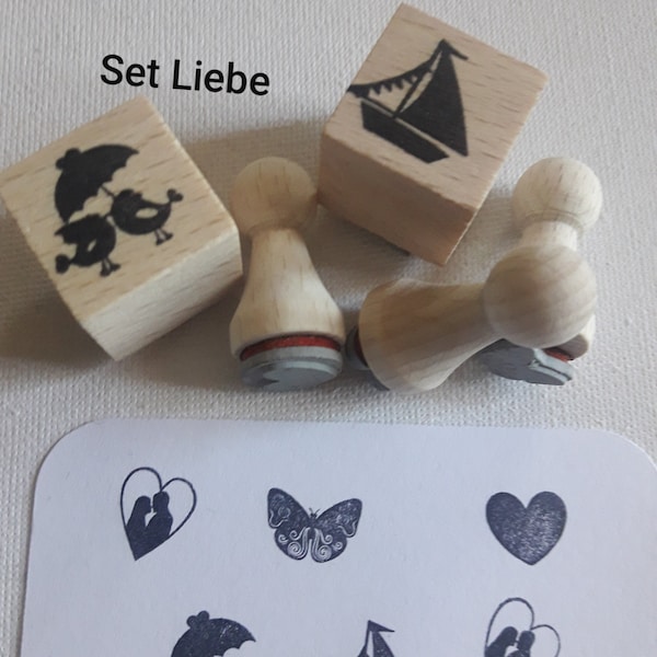 Stempelset Liebe, 5 Stempel, Liebespaar, Herz, Vogelpaar, Schiff, Schmetterling, Heiraten, Jahrestag, JGA, Love, Diy