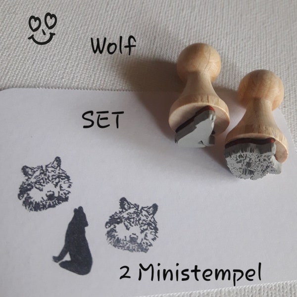 Ministempel 2er Set Wolf - Wölfe stempeln - Heulender Wolf  + Wolfsgesicht
