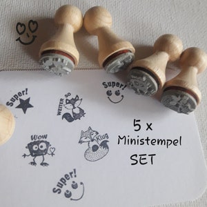 Stamp set 5 teacher stamps motivation school children 5 mini stamps. 2 Foxes 2 KLUG + CONTINUE...., Smile & Star Super, Monster WOW