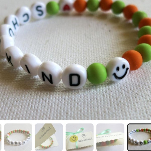 Schulkind Armband mit Smilie und Herz, Verpackung Leseeule Schulkind. Einschulung - Schulanfang -