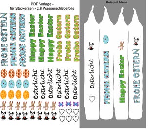 Ostern Vorlage PDF + PNG  für Stabkerzen für eigenen Ausdruck Z.B auf Wasserschiebefolie. Kerzen DIY Kerze  Symbole & Text