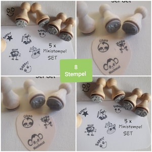 Stempelset 8 Lehrerstempel Motivation Schulkinder ACHT Ministempel. 2 Füchse 2 KLUG + WEITER.... , Smile & Stern Super, Monster, Affe ....