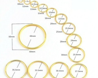 Small - Large Shiny Gold Metal Split Rings Keyring Jump Hoop Loop Key Keys Ring