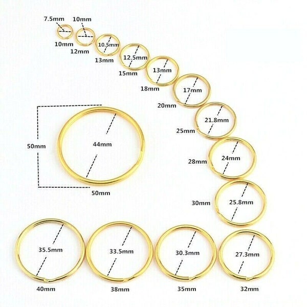 Klein - Groß Glänzend Gold Metall Split Ringe Schlüsselring Jump Hoop Loop Schlüssel Schlüssel Ring